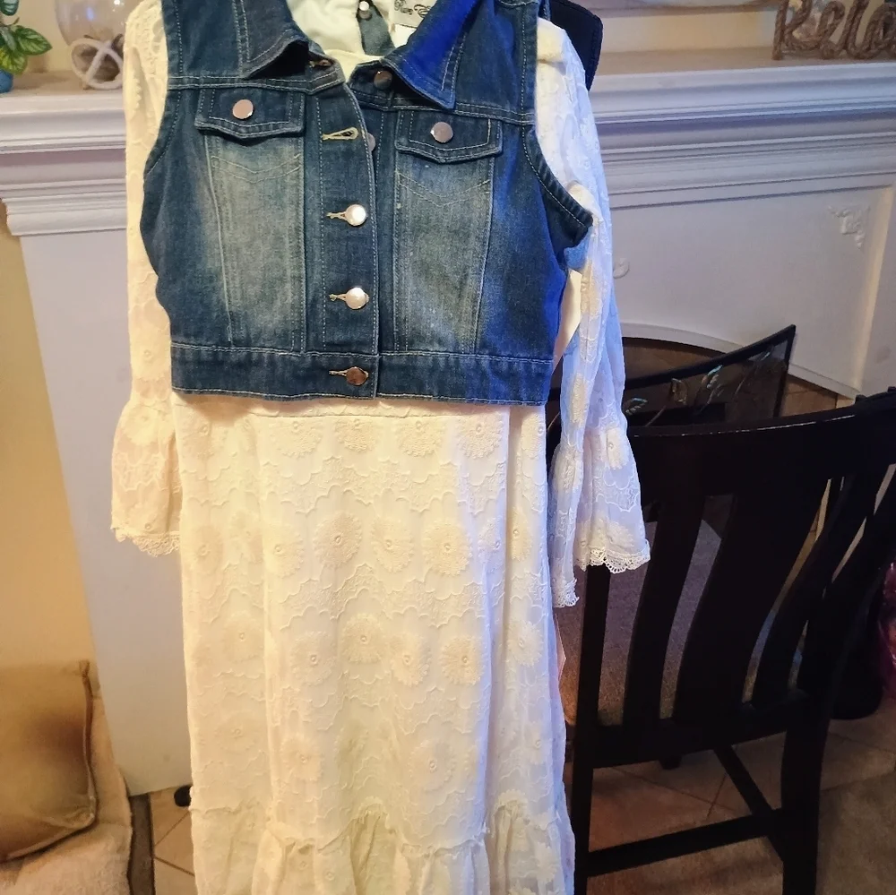 Rare Editions Gold Embellished Sundress Sleeveless Casual Jean Lace New